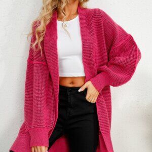 Pink Long Open Cardigan